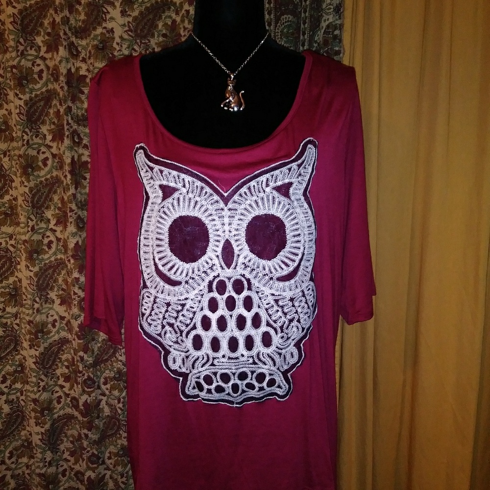 Deb 2Xl Owl Applique Shirt NWOT